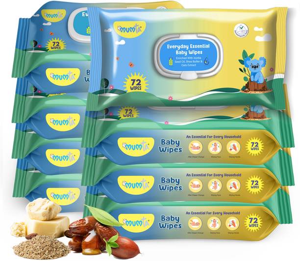 Mumta Soft Cleansing Baby Wipes with Aloe Vera & Vitamin E -72 Counts/Pack (Set of 8)