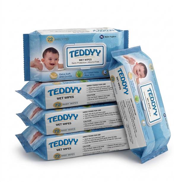 TEDDYY Baby Soft Wet Wipe with Lid | Pack of 5 | With Aloe Vera and Vitamin E