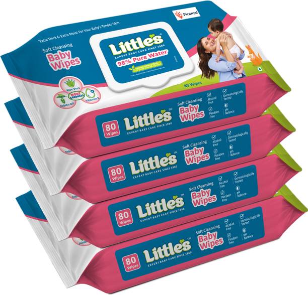 Little's Soft Cleansing Baby Wipes with Aloe Vera, Jojoba Oil and Vitamin E, Lid Pack