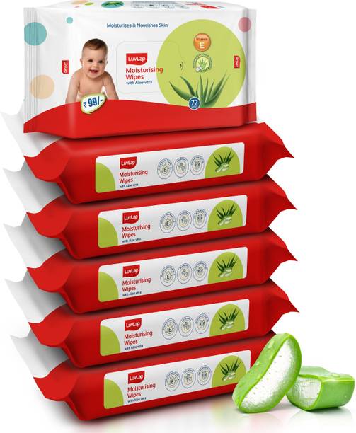 LuvLap Paraben Free wipes for baby with Aloe Vera, Fragrance Free, 72 wipes/pack