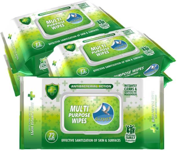 GLIDER Germ Protection Multipurpose Skin and Surface Wipes with Flip-top - 72 Wipes ( Pack of 5 )