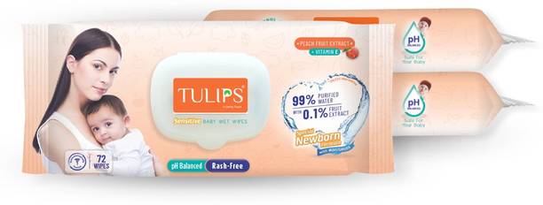 Tulips Baby Wet wipes with LID Pack Peach Fruit Extract (216 Wipes)