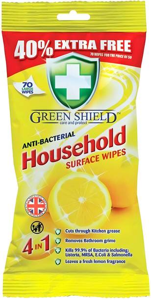 green shield Anti Bacterial Household Surface 70 Wipes Pack
