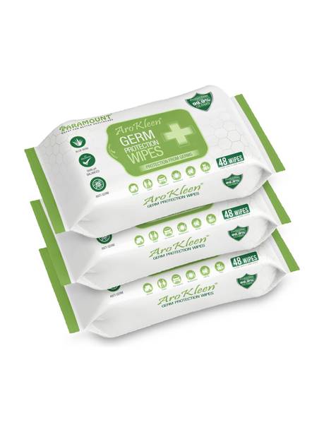 ARO KLEEN Germ Protection Wipes, Disinfectant Wet Wipes for Skin & Surfaces (Pack of 3)