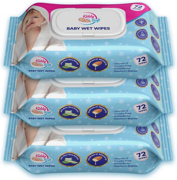 KiddySoft Baby Wet Wipes with Lid | Aloe Vera & Vitamin E | Soft Thick Wipes | Pack of 3