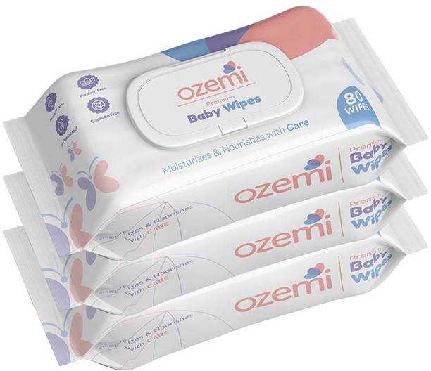 Ozemi Baby Wipes Extra Thick with Aloe Extract and Plant Based Fabric | Pack of 3 -