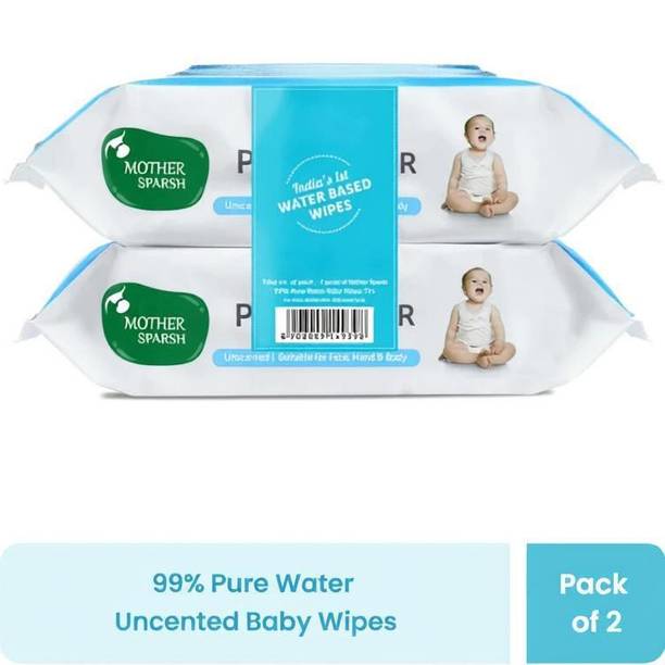 Mother Sparsh 99% Pure Water Based Baby Wipes (Unscented) - Natural Plant made cloth - Super Thick Fabric ,72 Wipes Each , Pack of 2