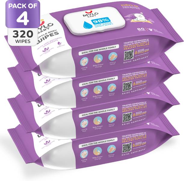 माइलो केयर जेंटल बेबी वाइप्स, सॉफ्ट क्लीन्ज़िंग बेबी वाइप्स, 98% प्योर वॉटर कोकोनट ऑइल और नीम
