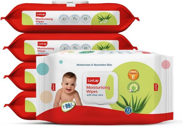 LuvLap Paraben Free wipes for baby with Aloe Vera, with Lid (Pack of 5)