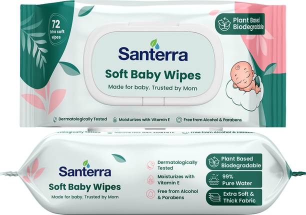 Santerra Soft Baby Wipes For Newborn Infant Skincare Plant-based Alcohol-free Pack Of 1