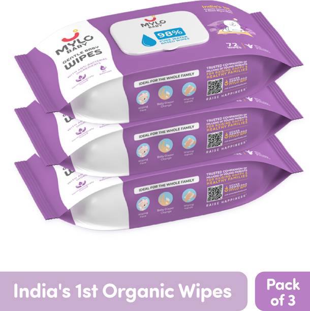 MYLO Baby Gentle Wipes with Coconut & Neem, Thick & Soft, Anti-bacterial, With Lid