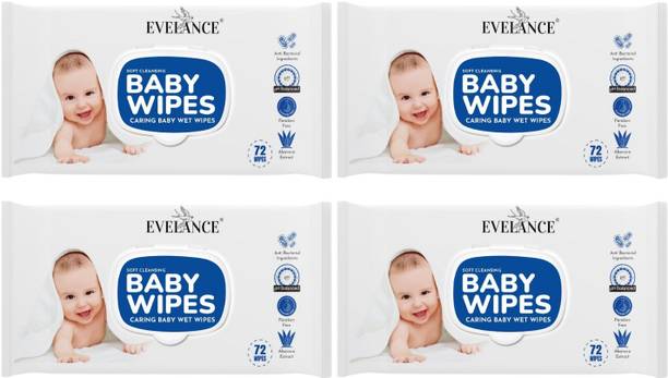 EVELANCE Caring Baby Wet Wipes with lid & Aloe Vera Extract, 72 Pcs