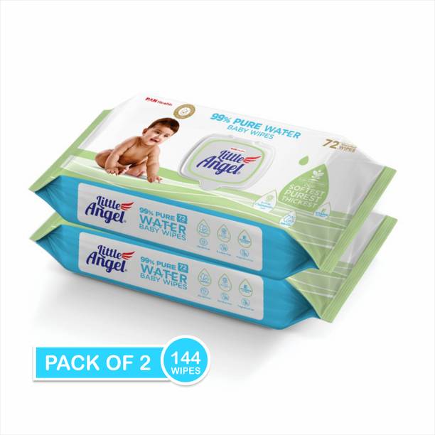 Little Angel 99% Pure Water Baby Wipes with Lid,Chamomile Extracts & Vitamin E,72 pcs/pack