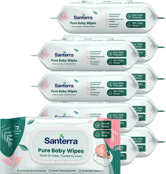Santerra Pure Baby Wipes with Extra Moisture Soft Fabric for Newborn Baby, Pack of 10