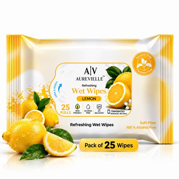 AUREVIELLE 25 Lemon Refreshing Wet Wipes Facial Tissue,...