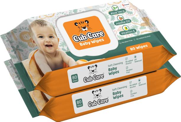 Cub Care Baby Wipes with Aloe Vera, Jojoba Oil, Vitamin E, Paraben Free