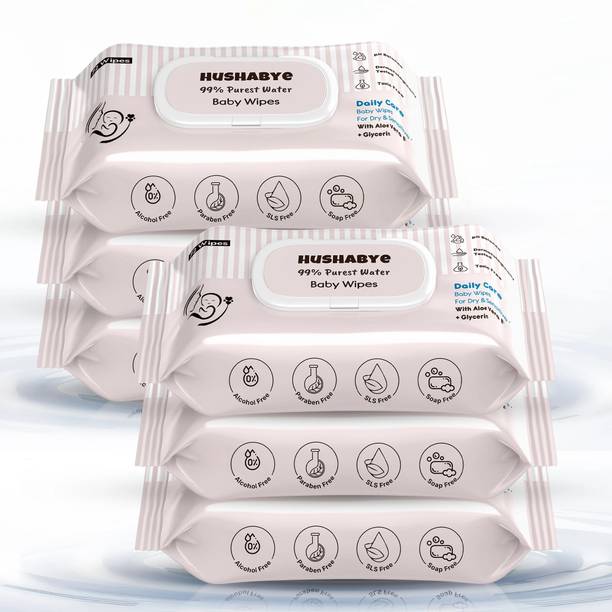 Hushabye Soft Baby Wipes with Aloe Vera,Rash-Free(72 Wipes Each Pack,Pack of 6)