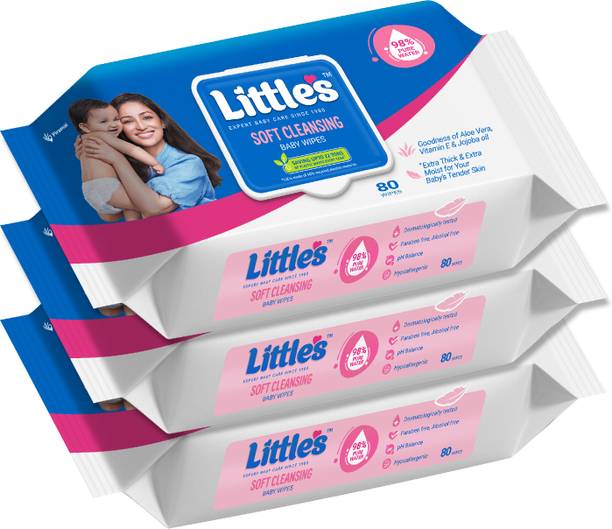 Little's Soft Cleansing Baby Wipes with Aloe Vera, Jojoba Oil and Vitamin E, Lid Pack