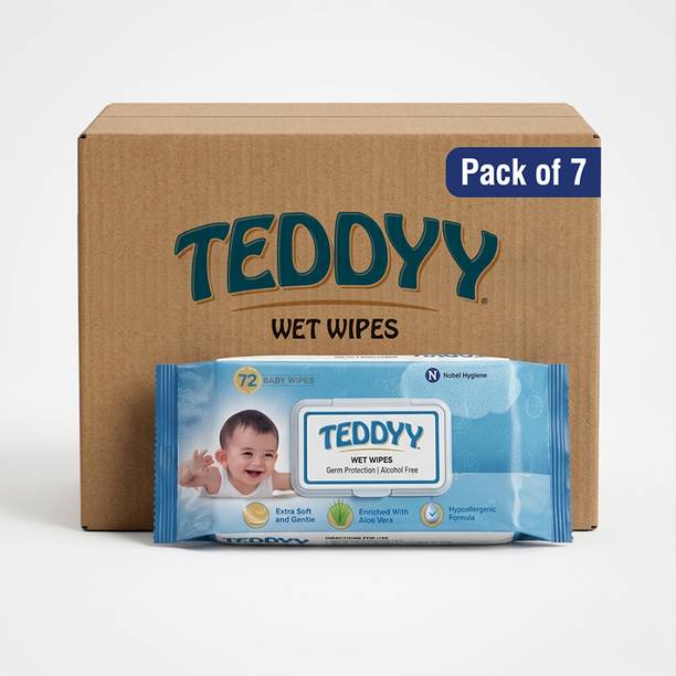 TEDDYY Baby Soft Wet Wipe with Lid | Pack of 7 | With Aloe Vera and Vitamin E