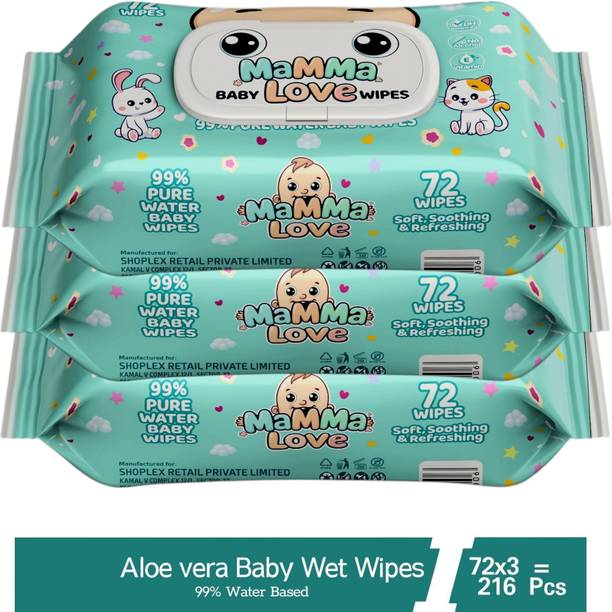 Mamma Love 99% Pure Water Baby Wet Wipes with Lid | Pack of 3 | 72 pcs/pack |..