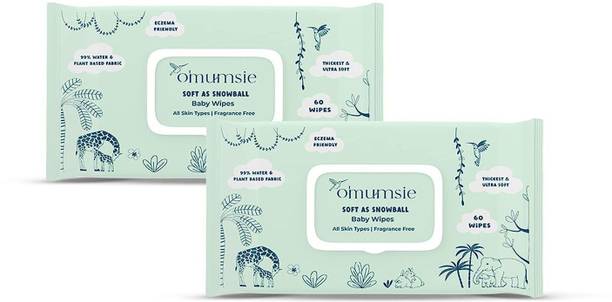 o'mumsie Omumsie 99% Pure Water (Unscented) Baby Wipes Plant Based Cotton 60 pcs per pack