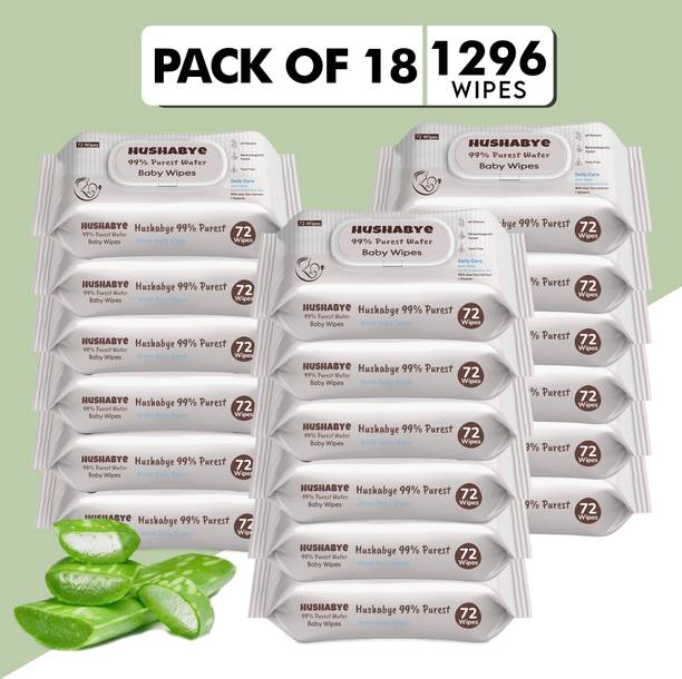 Hushabye Premium Soft Baby Wipes with Aloe Vera,Rash-Free(72 Wipes Each Pack,Pack of 18)