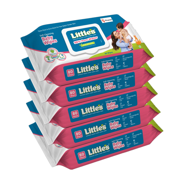 Little's Soft Cleansing Baby Wipes with Aloe Vera, Jojoba Oil and Vitamin E, Lid Pack