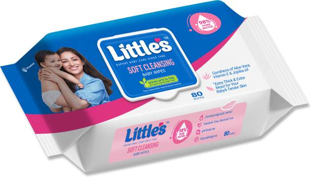 Little's Soft Cleansing Baby Wipes with Aloe Vera, Jojoba Oil and Vitamin E, Lid Pack 80 Wipes