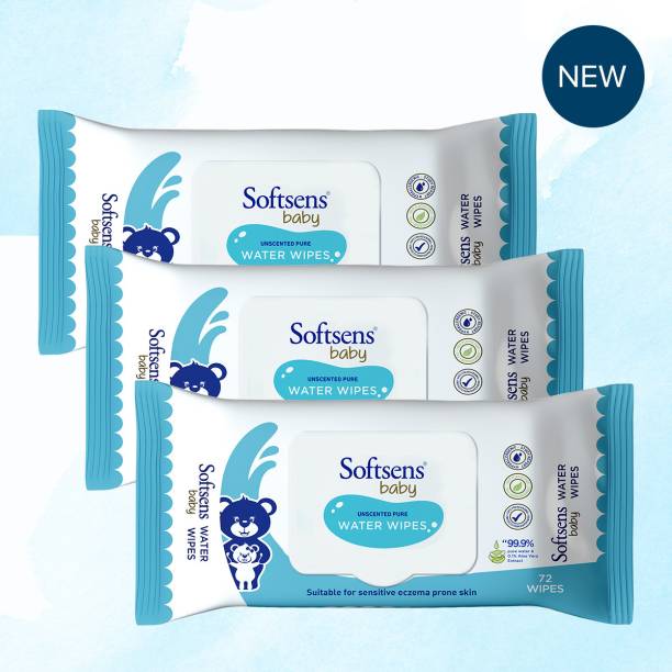 Softsens 99.9% Pure Water Wipes (72 Wipes, Pack of 3)