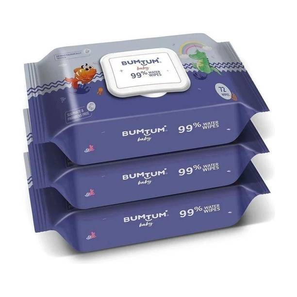 BUMTUM Baby 99% Water Wet Wipes Pack of 3 216 Wipes