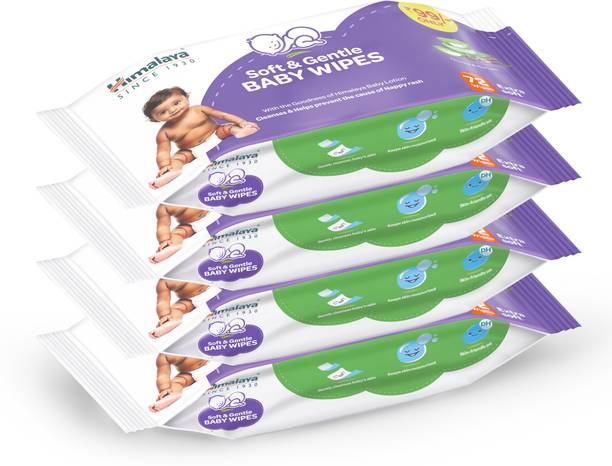 HIMALAYA Soft & Gentle Baby Wipes - 72 Wipes (Pack of 4 - 288 wipes)