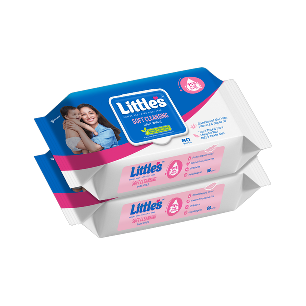 Little's Soft Cleansing Baby Wipes with Aloe Vera, Jojoba Oil and Vitamin E, Lid Pack
