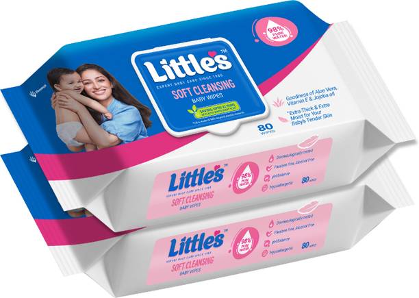 Little's Soft Cleansing Baby Wipes with Aloe Vera, Jojoba Oil and Vitamin E, Lid Pack