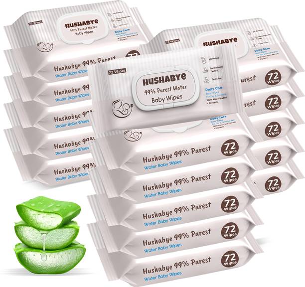 Hushabye Premium Soft Baby Wipes with Aloe Vera Rash-Free 72 Wipes Each Pack Pack of 16