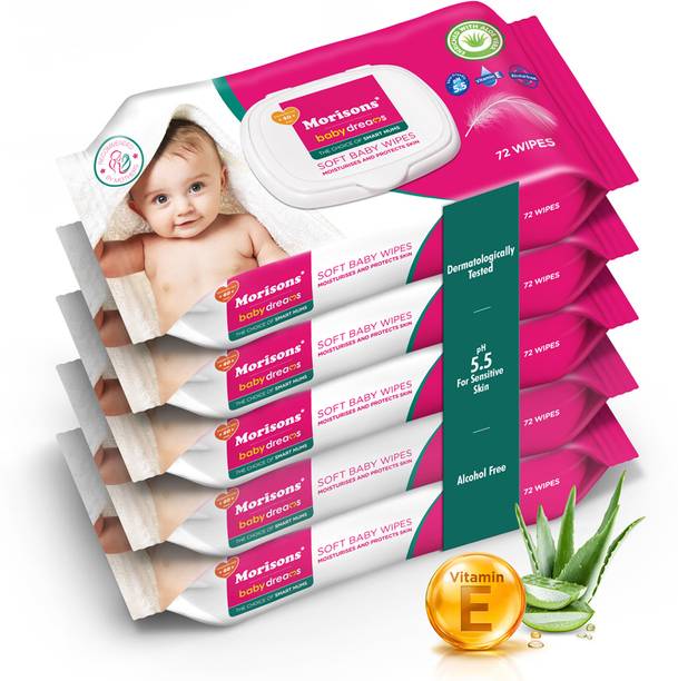 Morisons Baby Dreams Baby Wipes 72's Combo with lid - Pack of 5