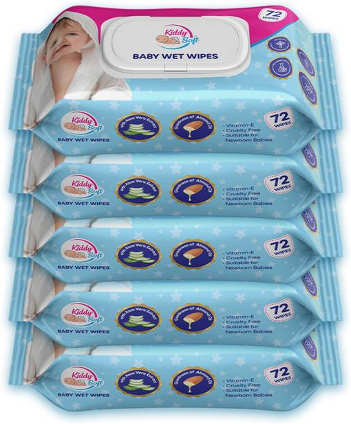 KiddySoft Baby Wet Wipes with Lid | Aloe Vera & Vitamin E | Soft Thick Wipes | Pack of 5
