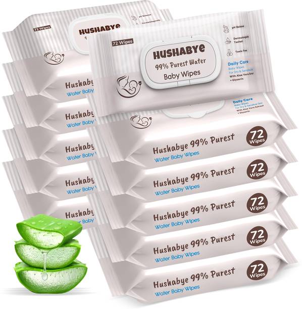 Hushabye Premium Soft Baby Wipes with Aloe Vera Rash-Free 72 Wipes Each Pack Pack of 11