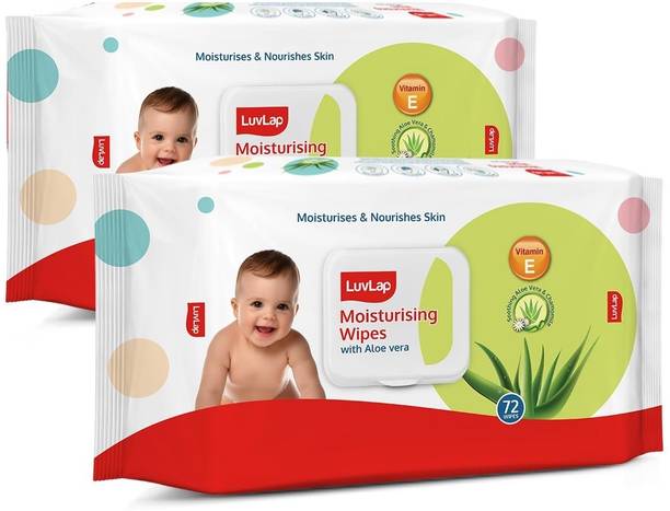 LuvLap Paraben Free wipes for baby with Aloe Vera, with Lid (Pack of 2)