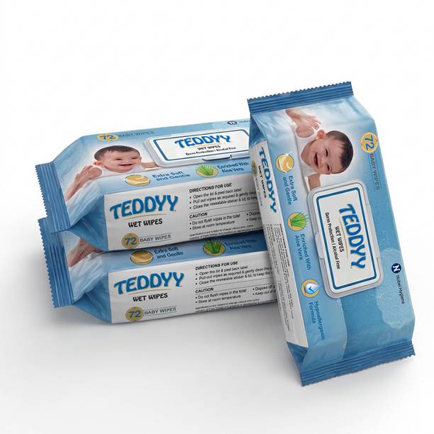 TEDDYY Baby Soft Wet Wipe with Lid | Pack of 3 | With Aloe Vera and Vitamin E
