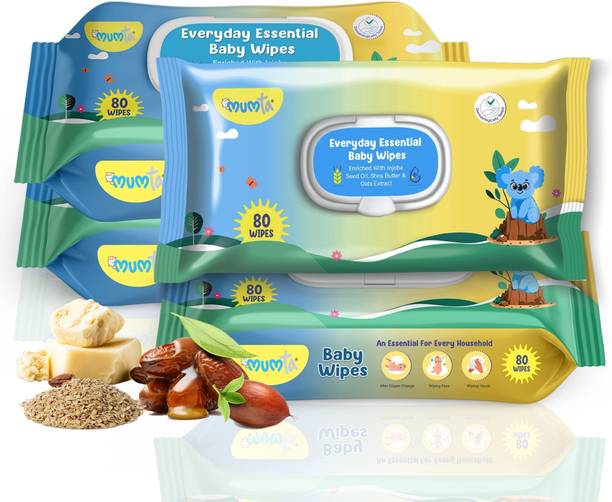 Mumta Soft Cleansing Baby Wipes with Aloe Vera & Vitamin E - 80 Counts/Pack (Set of 4)