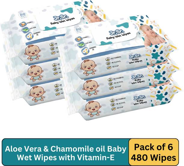 Jr. Sr. Baby Wipes with Aloe Vera, Vitamin E & Chamomile Oil | Pack of 6