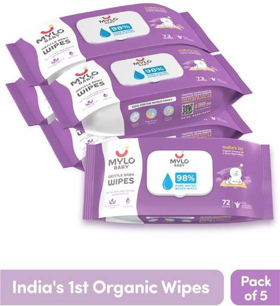 MYLO Baby Gentle Wipes with Coconut & Neem, Thick & Soft, Anti-bacterial, With Lid