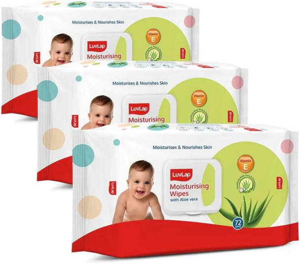 LuvLap Baby Moisturising Wipes with Lid & Aloe Vera Fragrance ,Pack of 3 (216 Wipes)