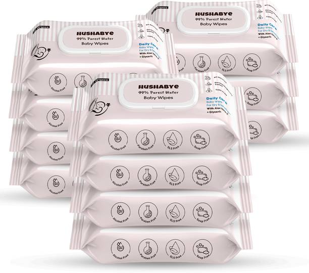 Hushabye Soft Baby Wet Wipes with AloeVera And Glycerin, Clinically Tested with Lid