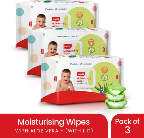 LuvLap Paraben Free wipes for baby with Aloe Vera, 72 wipes/pack with Lid