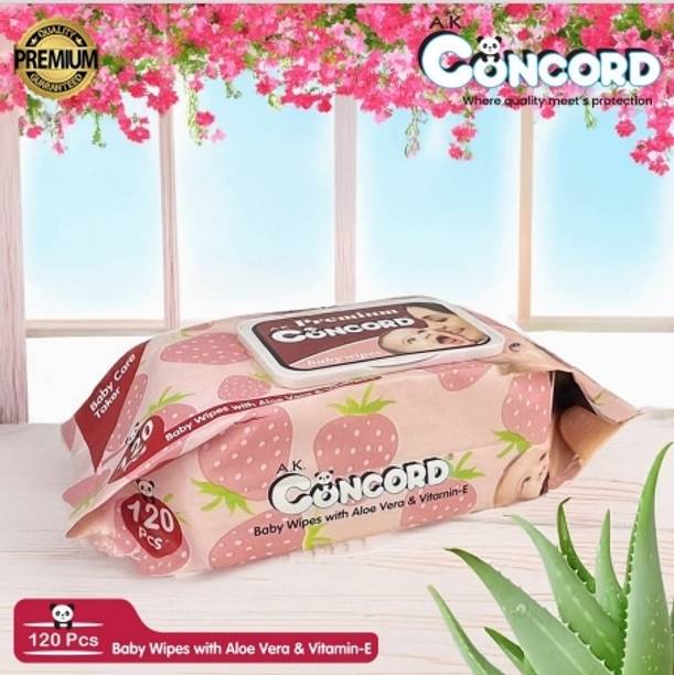 A.K. CONCORD Concord | Baby Wipes 120 Sheets pack of 1 | With Lid | Strawberry Flavour