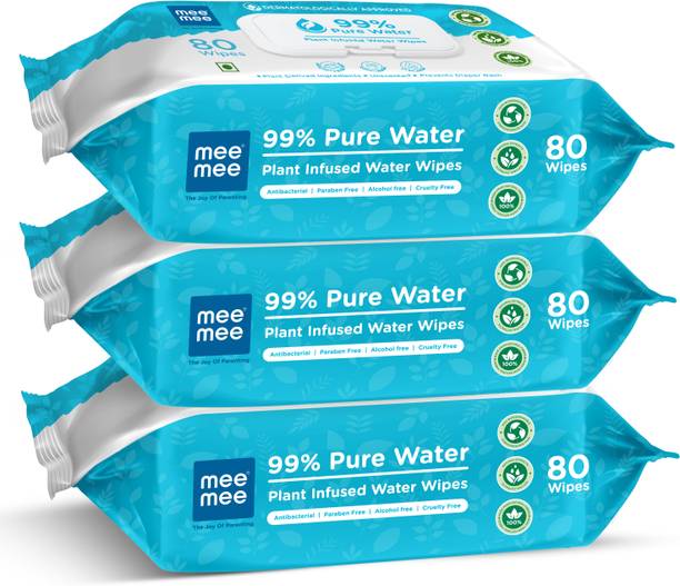 MeeMee 99% Pure Water Wet Wipes with Lid 80 pcs (PK of 3) – Super Thick pure Baby Wipes