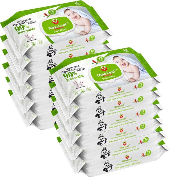 Newleaf Premium Baby Wipes | 99% Pure Water, Aloe Vera & Glycerine with Lid, Pack of 12