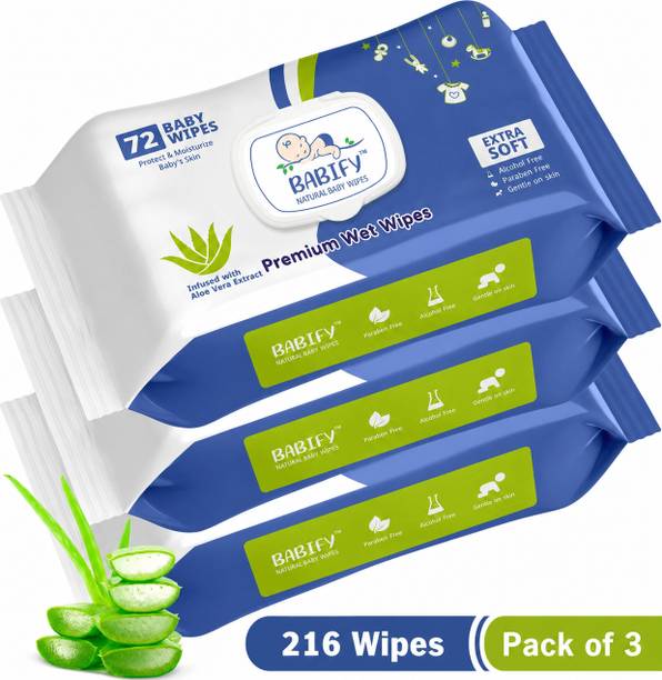 BabiFy Extra Soft Premium Baby Wipes With Aloe Vera | Rush & Paraben-Free (Pack of 3)
