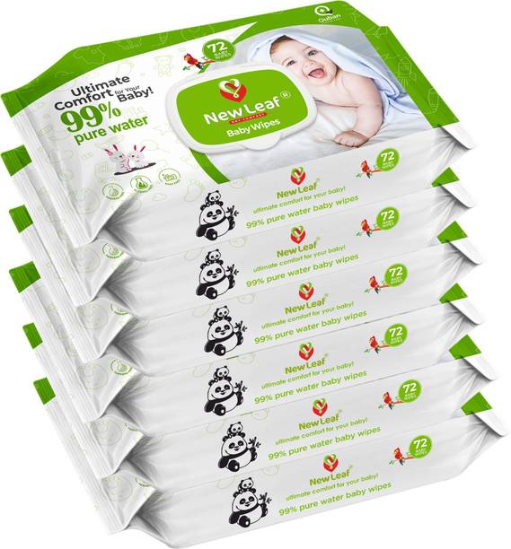 Newleaf Premium Baby Wipes | 99% Pure Water, Aloe Vera & Glycerine with Lid, Pack of 6